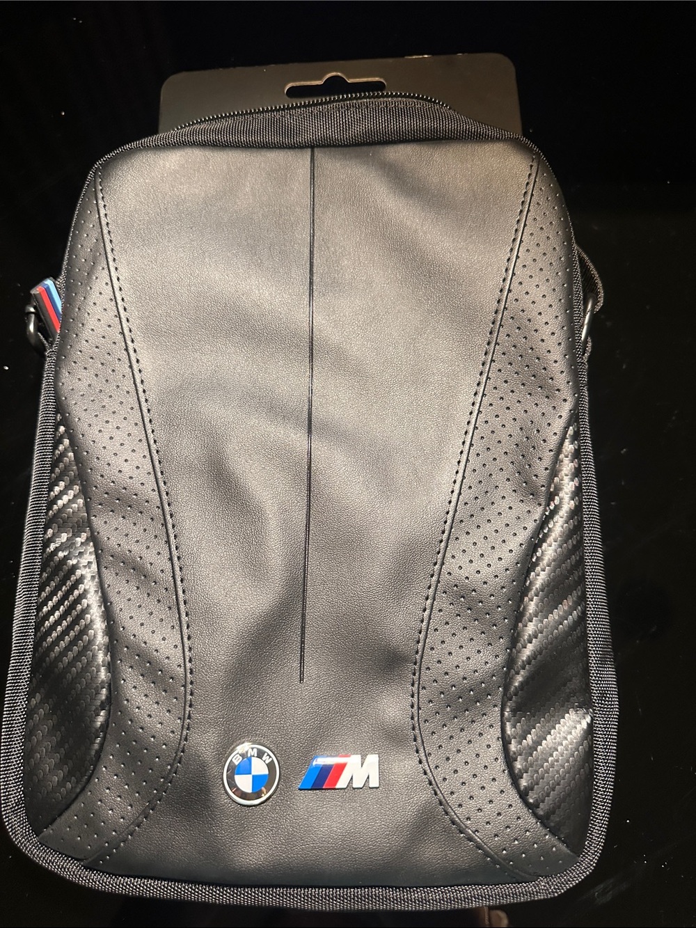 BMW Black Men's Messenger Bag with M Stripe Accent
